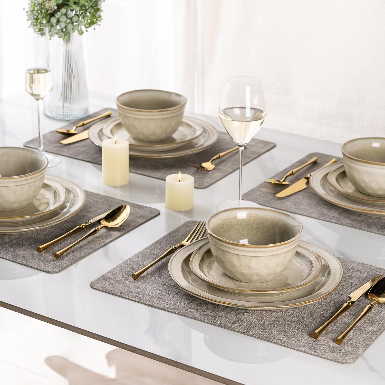 AmorArc Ceramic Dinnerware Sets,Stoneware Handmade Reactive Glaze Plates and Bowls Sets,Chip and Crack Resistant | Dishwasher & Microwave Safe,Dishes Set Service for 6 (18 pc)