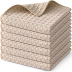 Homaxy Microfiber Waffle Weave Kitchen Dish Cloths, 12 x 12 Inch Ultra Absorbent and Solid Color Dish Towels for Kitchen Fast Drying Dishcloth for Washing Dishes, 6 Pack, Beige