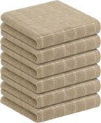Homaxy 100% Cotton Terry Kitchen Towels(Tan, 13 x 28 inches), Checkered Designed, Soft and Super Absorbent Dish Towels, 6 Pack