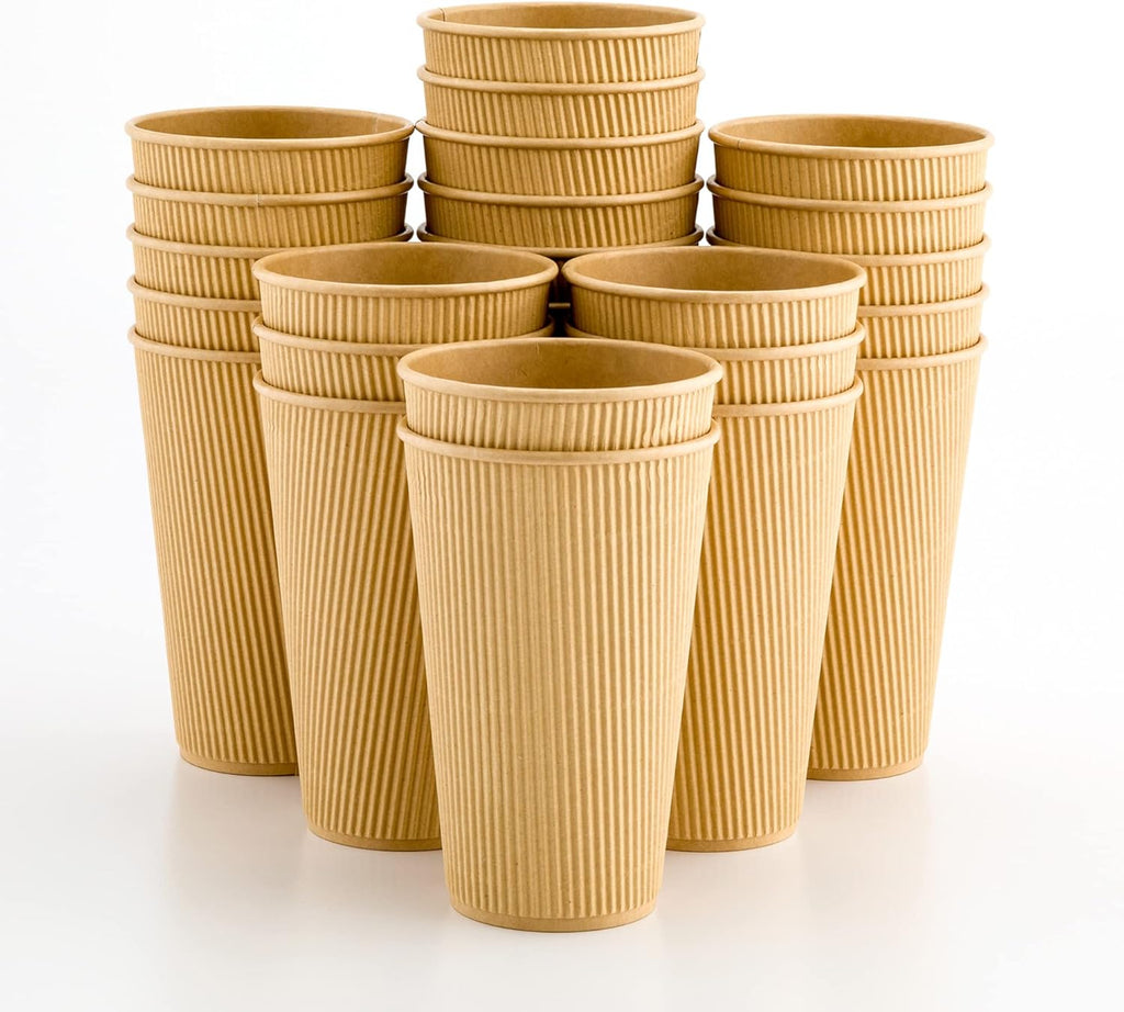 Restaurantware 16 Ounce Ripple Wall Disposable Coffee Cups, 500 Insulated Kraft Paper Tumblerss with Rolled Rim Design, Lids Sold Separately for Hot Drinks like Tea, Hot Chocolate and More