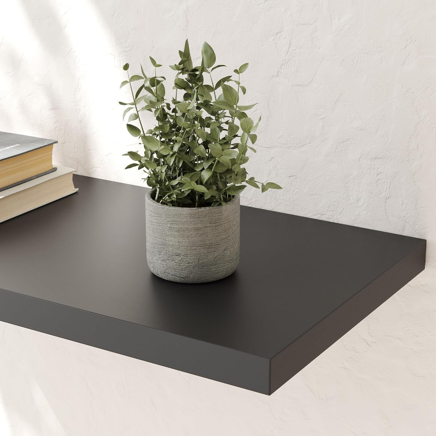 Wall Shelf Set of 2, Black Floating Shelves 24 in W x 10 in D x 1 in H, Wooden Floating Wall Shelf with Invisible Brackets for Living Room/Bedroom/Bathroom/Kitchen Storage and Decor