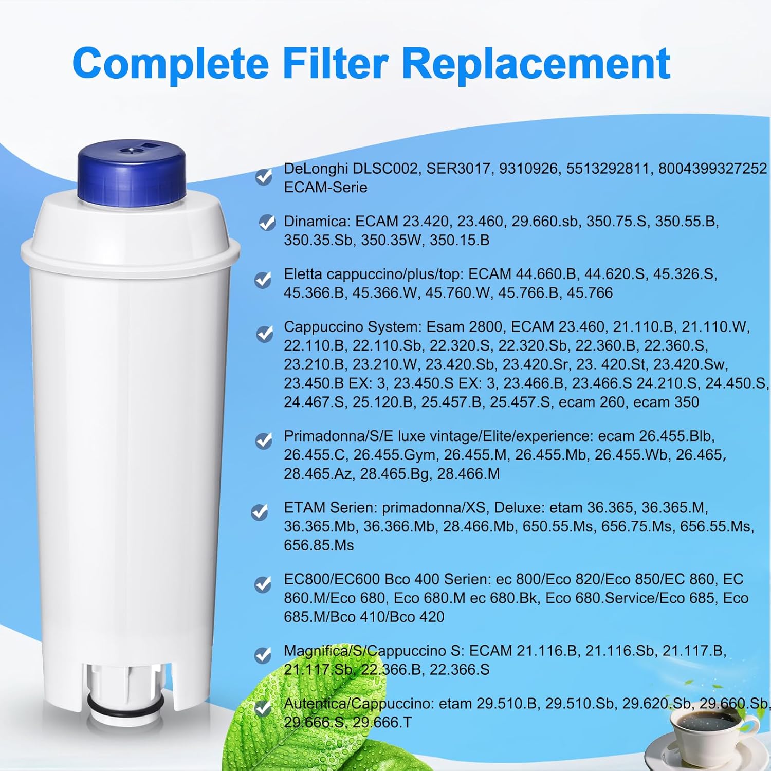 Water Filter Cartridge Replacement for Espresso Coffee Machines - Compatible with ECAM, ETAM, ESAM, Dinamica, Eletta Series - Improves Taste & Protects Your Machine, 4-Pack for Home Use