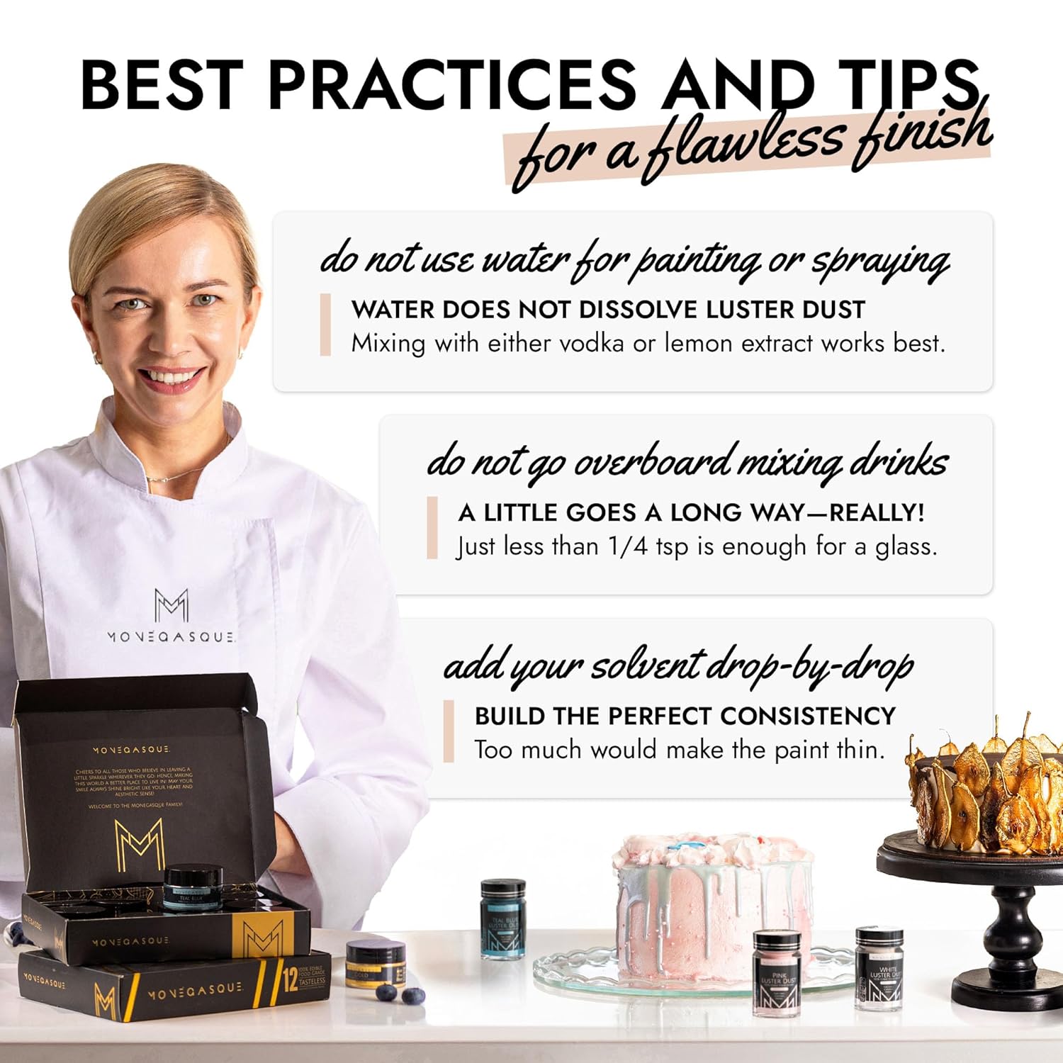 MONÉGASQUE White Edible Glitter for Drinks 7g – Halloween Edible Glitter for Cakes & Cocktails - White Luster Dust for Cocktail, Cake, Strawberries - Food & Drink Shimmer - Cake Decorations Spray