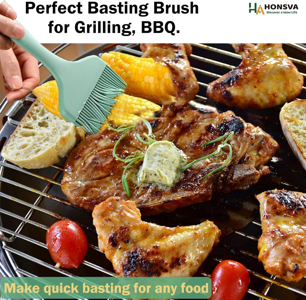 One Swipe Silicone Pastry Brush, One-Piece Design Quick Baster Brush, W/3.5" L/8.5", Heat Resistant, for Baking, Grilling, Slathering Oil, Butter, BBQ Sauce, Marinade, Dishwasher Safe, 1Pcs Mint Green