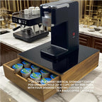 Tempered Glass and Natural Wood Coffee Pod Drawer Organizer - 20 Capsule Multifunctional K Cup Storage | Countertop Coffee Station Organizer for Home/Office (Black)