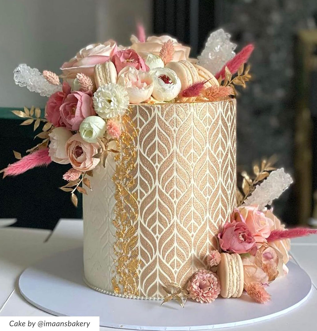 Cake Baking Stencil - Seamless Delicate Pattern for Decorating Tall Double Barrel Cake to Use with Buttercream, Royal Icing, Ganache, Paint, Airbrush (Lumina)