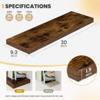 30 Inch Floating Shelves, 9.3" Deep Floating Shelf Wall Mounted, 30" Wall Shelves, Rustic Deep Bookshelf, Large Display Shelves & Storage Shelves for Bedroom, Living Room, Brown, Set of 2
