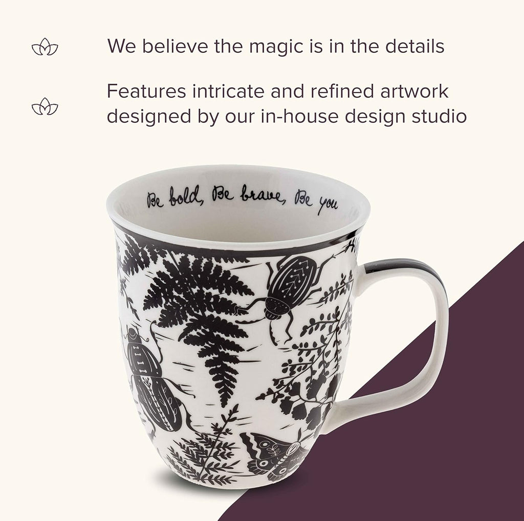 Karma Gifts 16 oz Black and White Boho Mug Beetle - Cute Coffee and Tea Mug - Ceramic Coffee Mugs for Women and Men