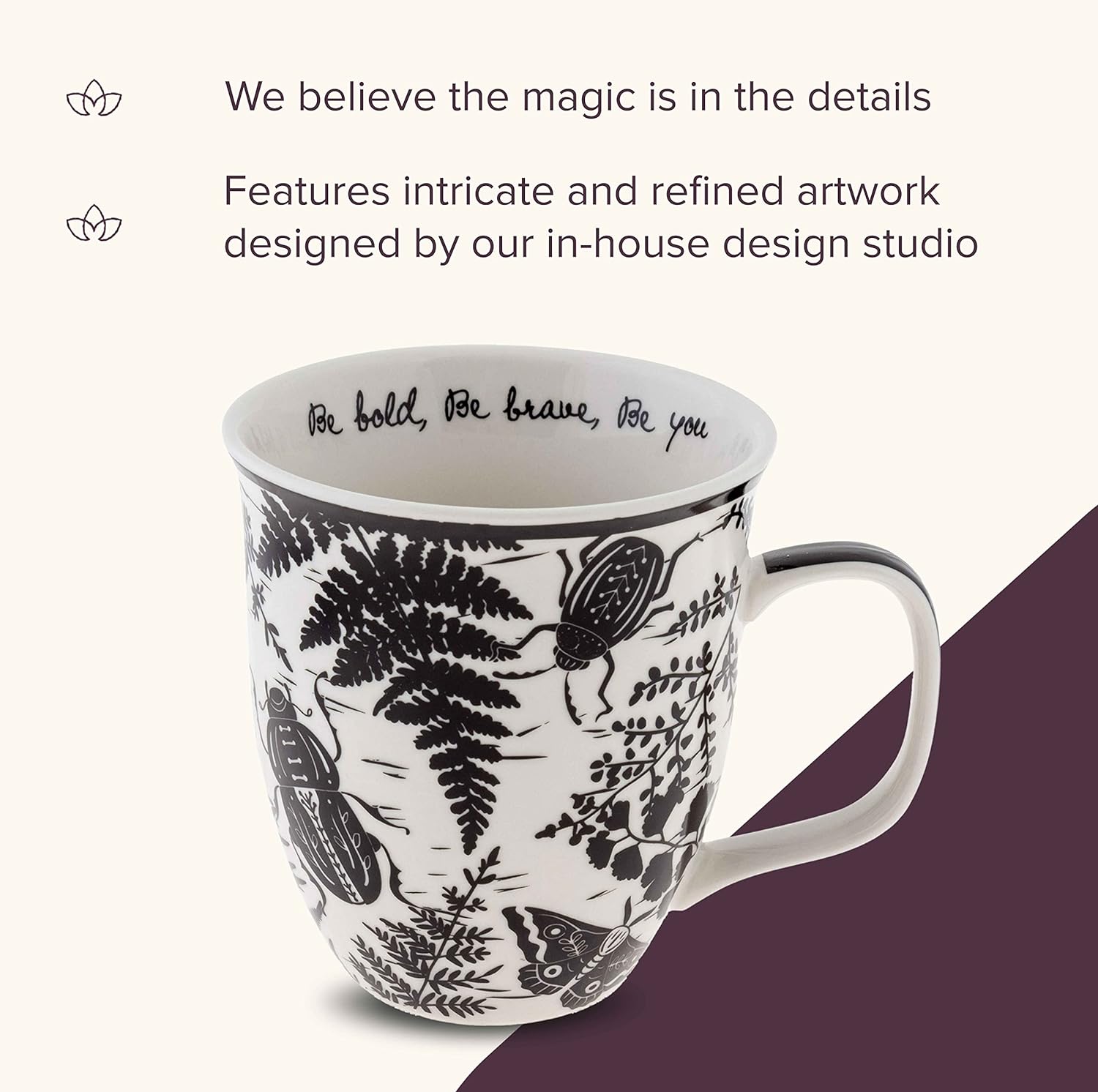 Karma Gifts 16 oz Black and White Boho Mug Beetle - Cute Coffee and Tea Mug - Ceramic Coffee Mugs for Women and Men