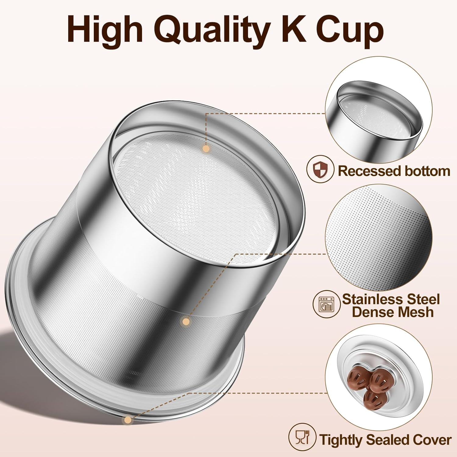 RETHONE Reusable K Cup Reusable Coffee Pods Compatible with Ninja Coffee Maker, Stainless Steel Reusable Coffee Filters for Ninja CFP201 CFP300 CFP301 CFP305 CFP307 CFP400 Dual Brew Pro (1 Pack)