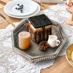 Wooden Decorative Tray, Small Serving Tray with Wood Bead, Farmhouse Big Tray for Ottoman, Countertop, Coffee Tabl, 13" x 13"x 1.6" (Retro Brown)