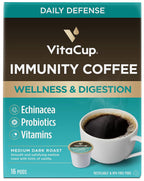 VitaCup Immunity Coffee Pods, Wellness Boost with Antioxidants, Echinacea, Probiotics, Vitamin C & D3, Medium Dark Roast, Recyclable Single Serve Pod Compatible with Keurig K-Cup Brewers,16 Ct