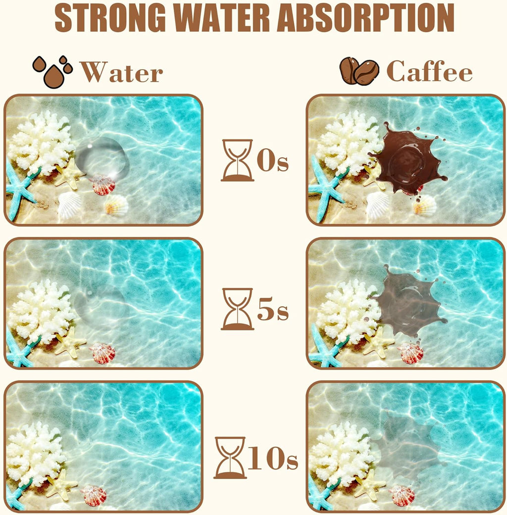 Starfish and Seashell Beach Dish Drying Mat for Kitchen Counter - Hide Stain Rubber Backed Absorbent Mat - Fits Under Coffee Maker, Espresso Machine - 15.7 x 23.6 Inch