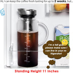 Aquach Cold Brew Coffee Iced Tea Maker & Fruit Pitcher - Large Capacity 51 Ounces - with Durable Glass Carafe/Fine Mesh Steel Infuser/Airtight Lid