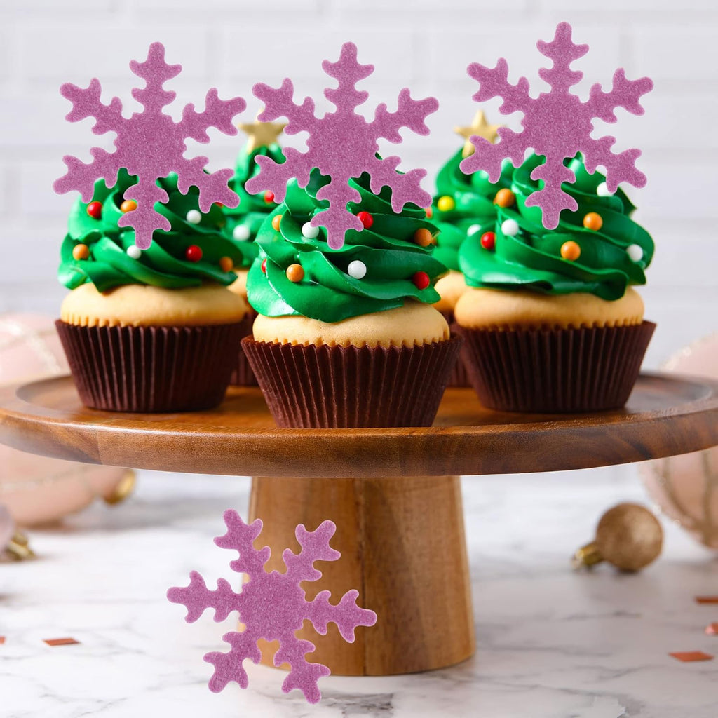Gyufise 50Pcs Purple Edible Cupcake Toppers Snowflakes Cake Toppers Snowflakes Cake Decoration Winter Frozen Birthday Party Supplies