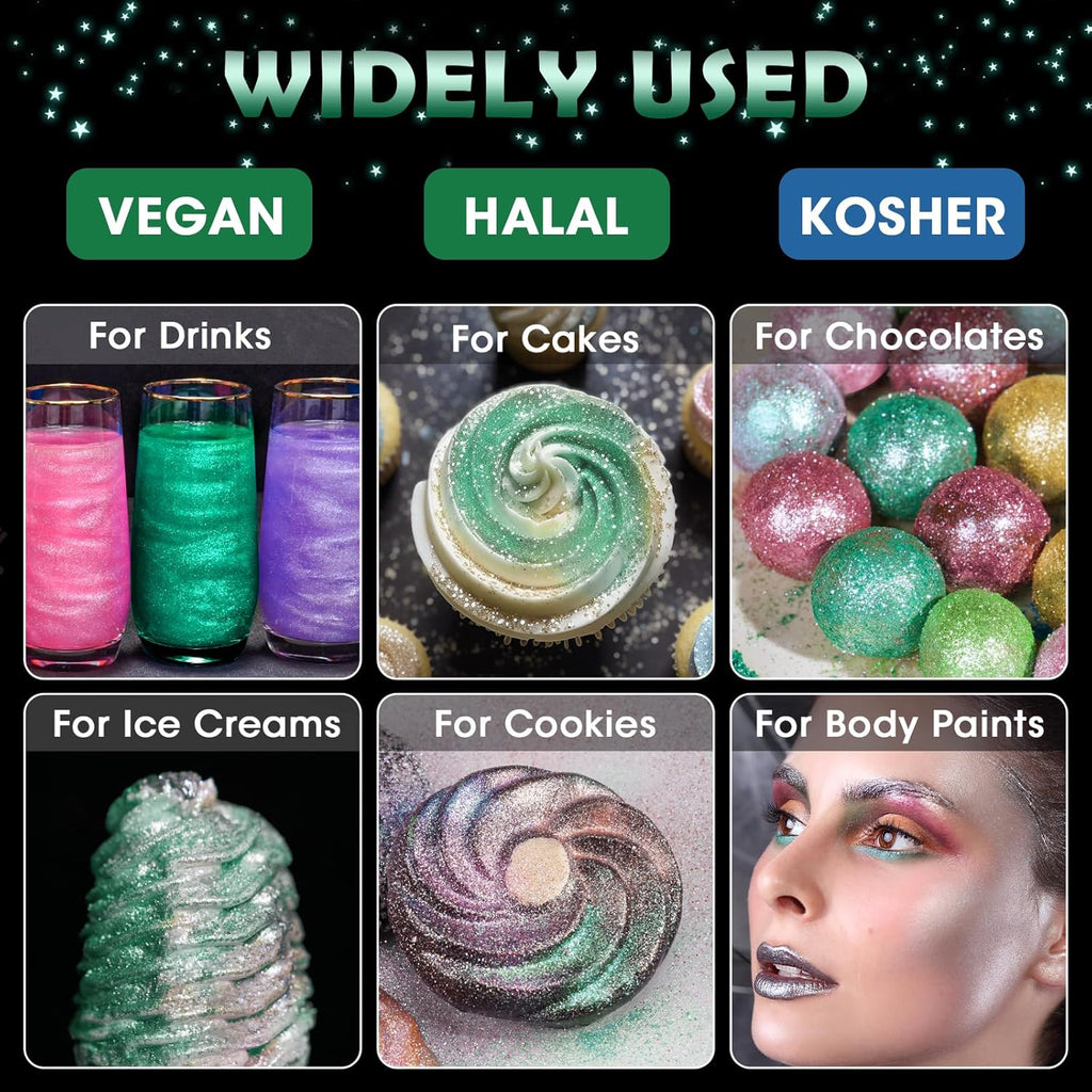 NiHome Edible Food-Grade Glitter Powder Glimmer Luster Dust Metallic Fancy Food Decorating Sprinkle Glimmery Dust for Drink Wine Beverage Cake Bakery Vegan Allergen-Free (Dark Green, 0.35oz/10g)