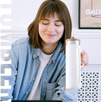 Kodrine Tumbler with Lid and Straw, 24 oz Glass Tumbler with Handle, Iced Coffee Cup Boba Smoothie Cup, Coffee Tumbler Water Tumbler Cups with Bamboo Lid Home Office Tumblers, White