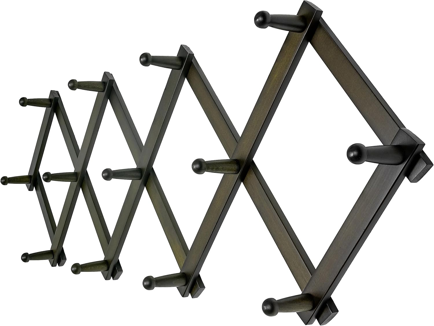 Dseap Accordion Wall Hanger:16'' High Wooden Wall Expandable Coat Rack,Hat Rack Holder,Accordion Hook for Baseball Caps,Coats,13 Peg Hooks,Dark Walnut