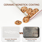 HONGBAKE 3 Pack Nonstick Ceramic Baking Sheet Pan Set for Oven, Non-Toxic Half/Quarter/Jelly Roll Pans with Diamond Texture, 0.8mm Aluminized Steel Cookie Trays for Cooking, Christmas Red & Cream