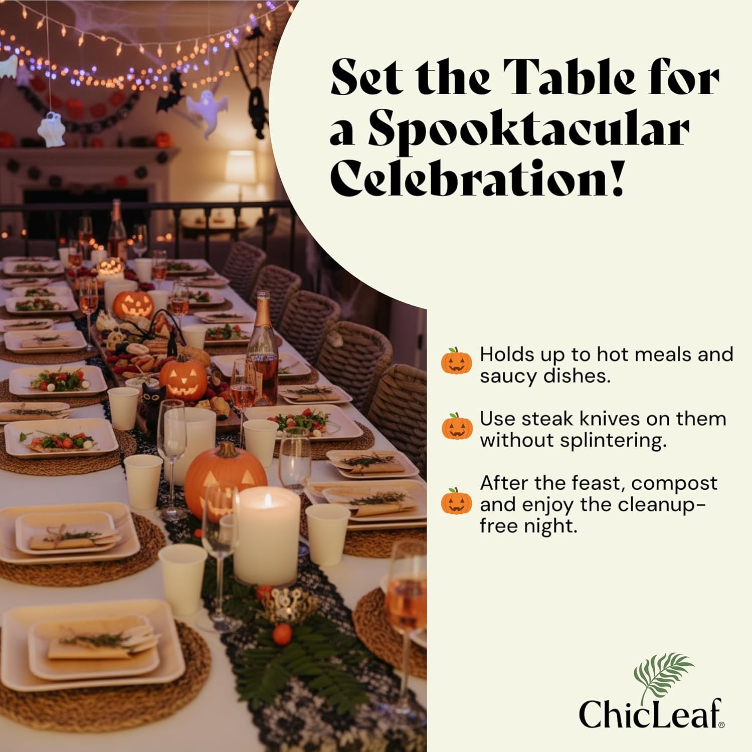 Chic Leaf Disposable Palm Leaf Plates - 50 Count, 8" Square, Natural - Bamboo Plates Disposable, Biodegradable & Compostable - Microwave Safe & Heavy Duty - Event & Party Supplies - Wedding Decor