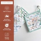 Maison d' Hermine 100% Cotton Oven Mitt & Pot Holder Set (7.5"x13" & 8"x8") Heat Resistant BBQ Cooking Gloves with Loop, Baking, Grilling, Kitchen, Handling Hot Pans (Snowy World)