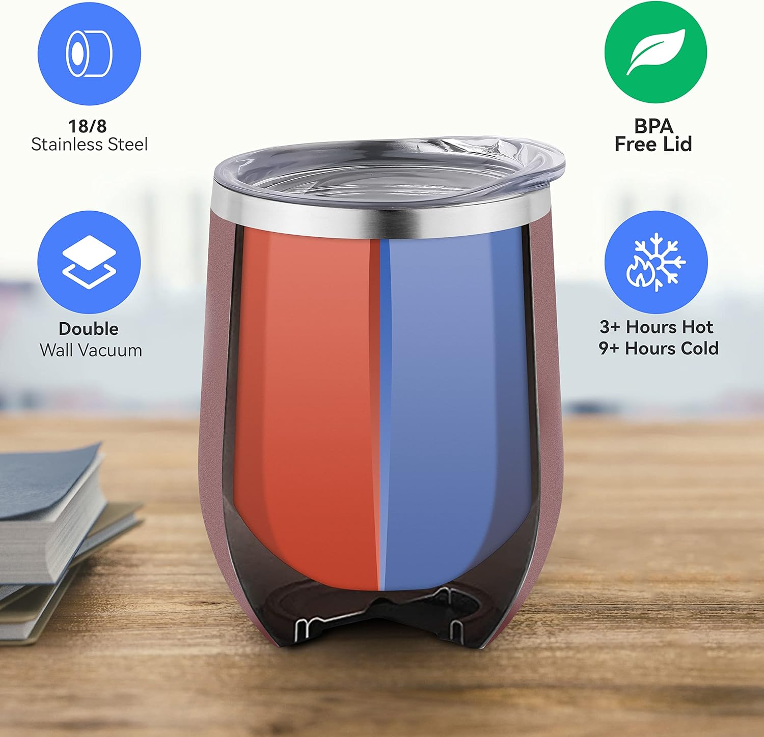 DOMICARE Stainless Steel Wine Tumbler Bulk with Lid, Personalized Rose Gold Insulated Tumblers Set, 12oz Travel Coffee Cups Pack of 12