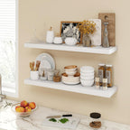 36 Inch Floating Shelves, 9.3" Deep Floating Shelf Wall Mounted, 36" Wall Shelves, Rustic Deep Bookshelf, Large Display Shelves & Storage Shelves for Bedroom, Living Room, White, Set of 2
