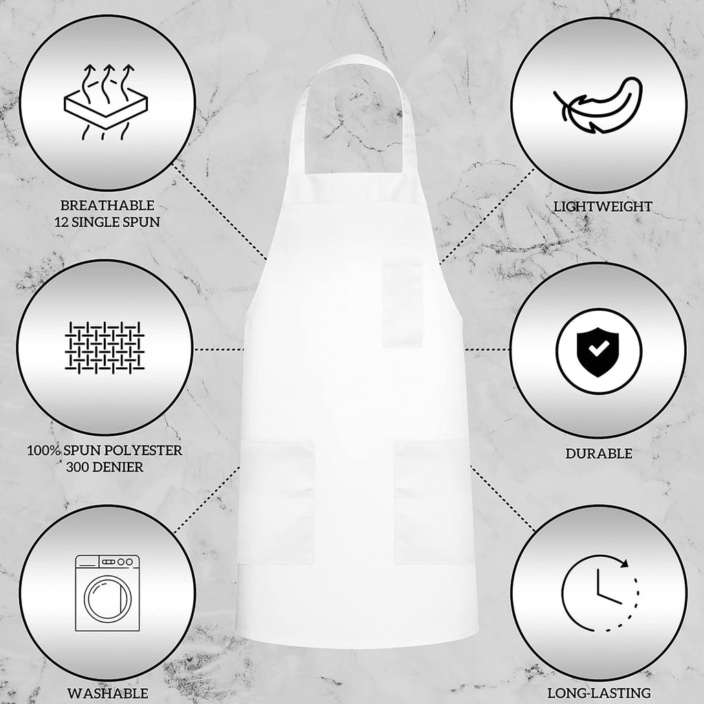 GREEN LIFESTYLE 120 Pack Chef Apron with Pockets – Grilling Aprons for Men, Waterproof Cooking Apron for BBQ, Work or Restaurant Use, Kitchen Aprons for Women with Pockets – White