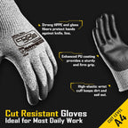 COOLJOB 12/120 Pairs Cut Resistant Safety Work Gloves with Grip, 13 Gauge Seamless Shell with PU Coating, ANSI A2 A4, Gray