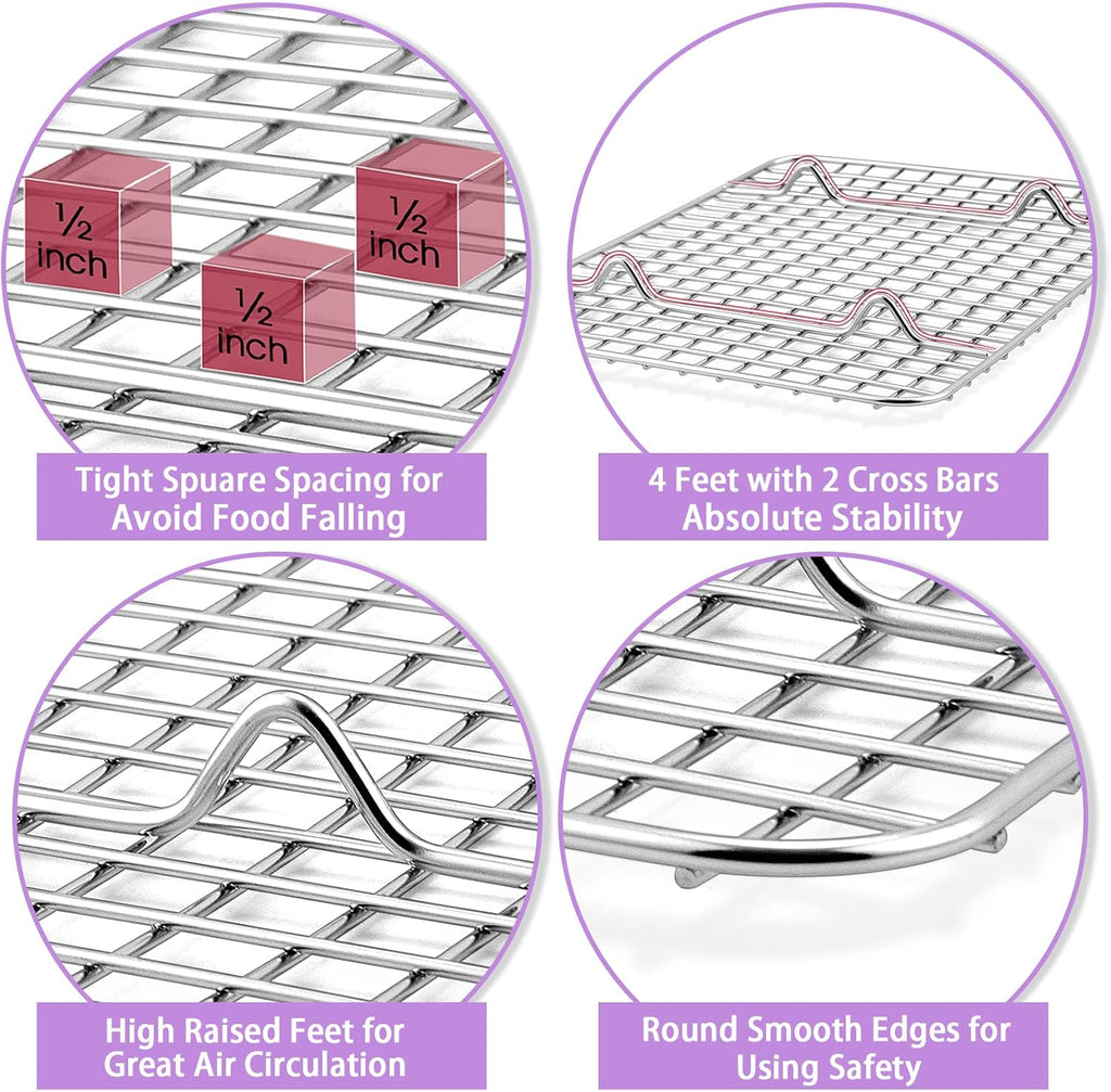 P&P CHEF Baking Oven Pan with Wire Rack, Stainless Steel Baking Oven Sheet Tray, Bacon Pan and Cooling Rack for Cooking Roasting Cookie, Dishwasher Safe & Easy Clean, 10.5 x 8 x 1 Inch