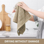 Homaxy 100% Cotton Terry Kitchen Towels(Tan, 13 x 28 inches), Checkered Designed, Soft and Super Absorbent Dish Towels, 8 Pack