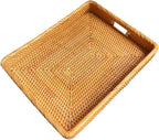 i-lan 17Inch Large Rectangle Rattan Serving Tray with Handles-Natural Wicker Breakfast Coffee Drinks Serving Platter,Kitchen Tabletop Decorative Serving Tray for Fruit,Vegetables and Snacks