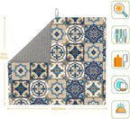 Colorful Moroccan Dish Drying Mat, Highly Absorbent Microfiber Kitchen Counter Pad Reusable Washable, 16*18"