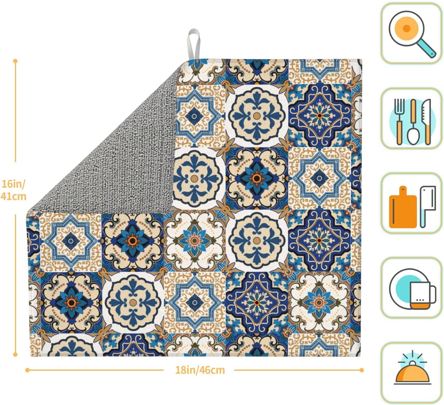 Colorful Moroccan Dish Drying Mat, Highly Absorbent Microfiber Kitchen Counter Pad Reusable Washable, 16*18"