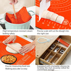 Silicone Baking Mat 32" x 24" Extra Thickness Dough Rolling Mat with Measurements and Edge Heightening, Non-stick Food Grade Silicone Pastry Mat for Pastry, Bread, Cookies, Pizza, Fondant, Pasta-Red