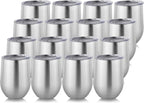 DOMICARE Stainless Steel Wine Tumbler Bulk with Lid, Personalized Insulated Tumblers Set, 12oz Travel Coffee Cups Pack of 16, Stainless steel