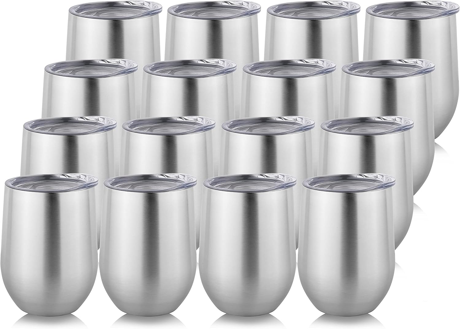 DOMICARE Stainless Steel Wine Tumbler Bulk with Lid, Personalized Insulated Tumblers Set, 12oz Travel Coffee Cups Pack of 16, Stainless steel