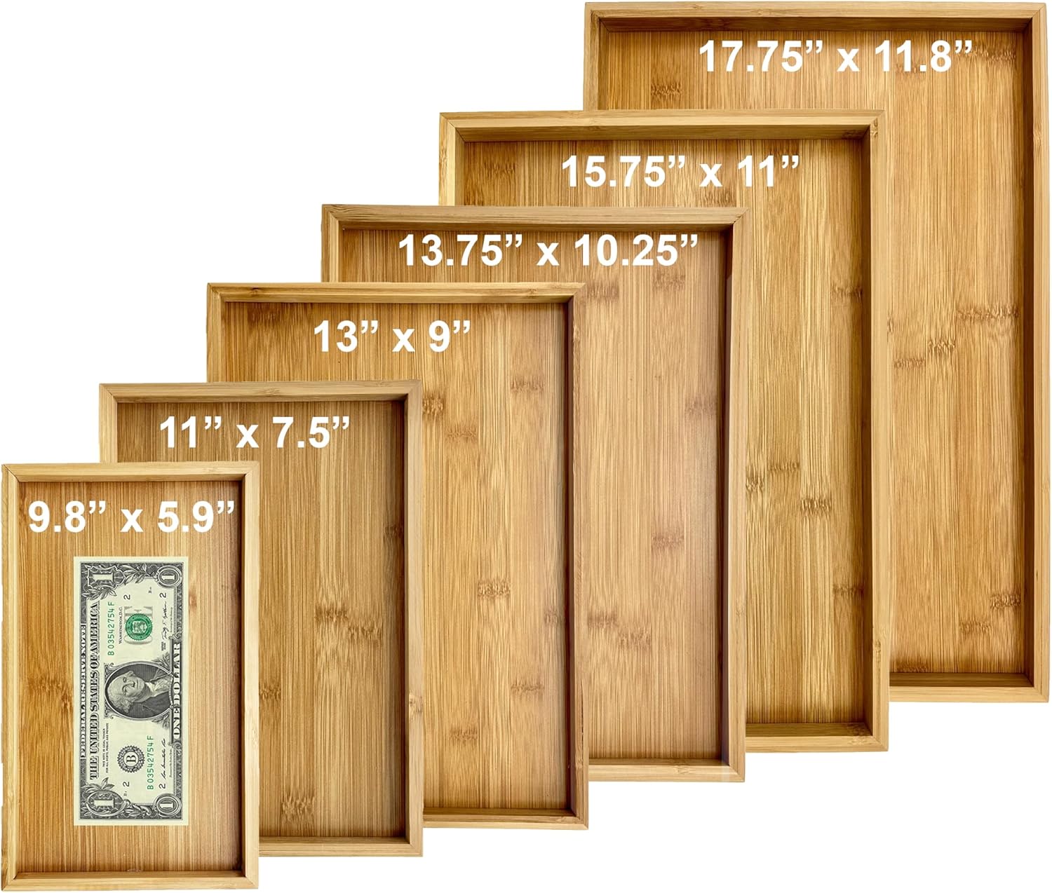 Bam & Boo (2-Pack) Natural Bamboo Rectangle Serving & Vanity Tray - for Kitchen, Bathroom, Countertop, Coffee Table (9.8" x 5.9" x 1.2")