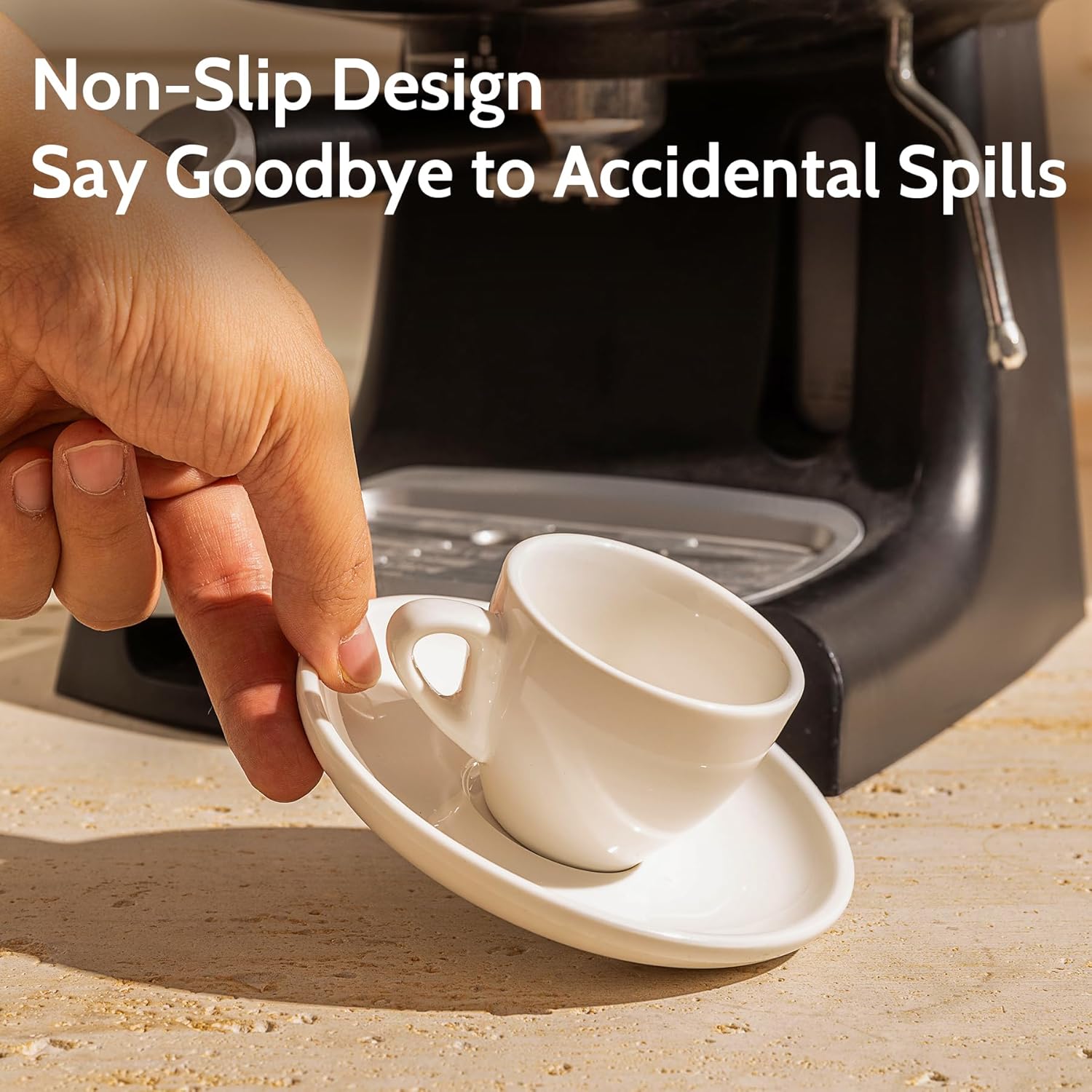 Sweese 4oz Porcelain Espresso Cups with Saucers, Set of 6 - Ideal for Espresso, Cappuccino, Latte, Tea - White