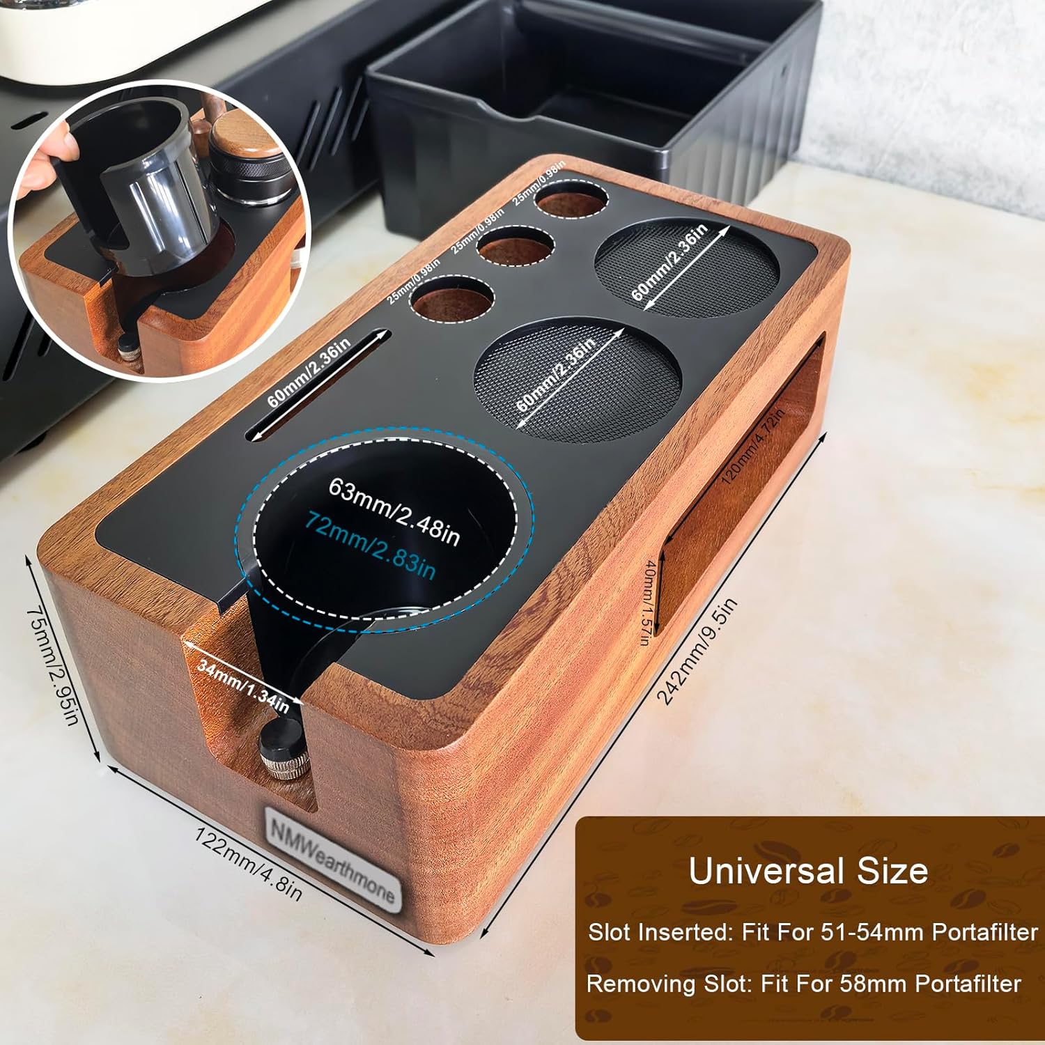 NMWearthmone Espresso Tamping Station,Solid Wood Espresso Accessories Organizer,Multi-Functional Coffee Accessories Tamper Station,Espresso Station Fit For Standard Portafilter (Upgraded Red, 51-58mm)