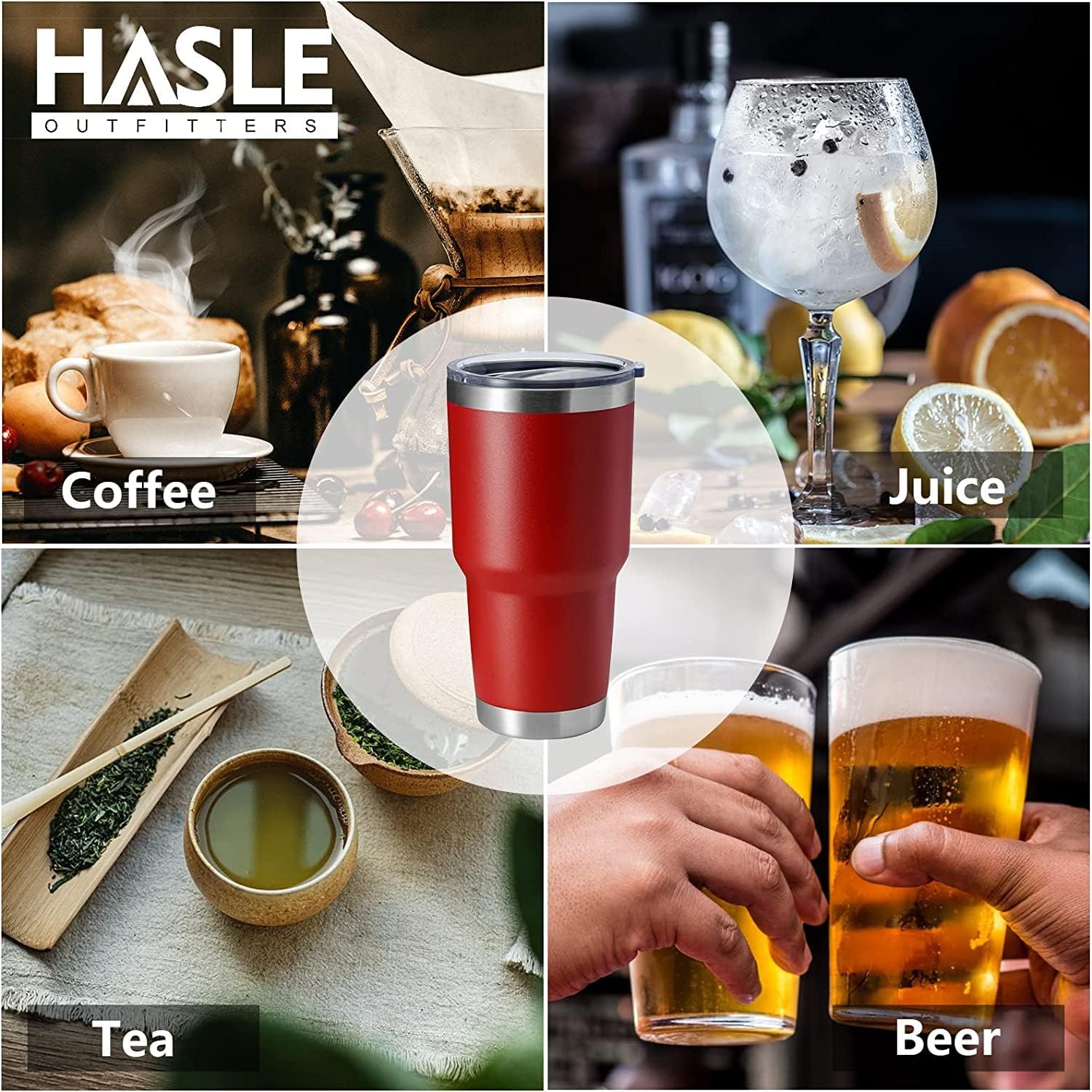 HASLE OUTFITTERS 30oz Stainless Steel Tumbler, Double Wall Vacuum Insulated Travel Mug Tumbler, Durable Insulated Coffee Mug, Gift Box Set (Red, 12)