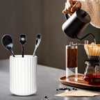 Ceramic Spoon Holder for Coffee Bar, Upright Tea Spoon Holder Cup, Coffee Stirrers Straws Stir Stick Holder, Light Green Fluted Surface