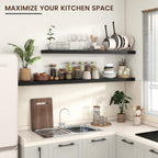 Floating Shelves for Wall, Large Wall Mounted Shelves with Invisible Brackets, Long Wood Floating Shelf Shelves for Living Room, Bedroom, Kitchen, (Black, 55" W x 9" D x 1.5" H)