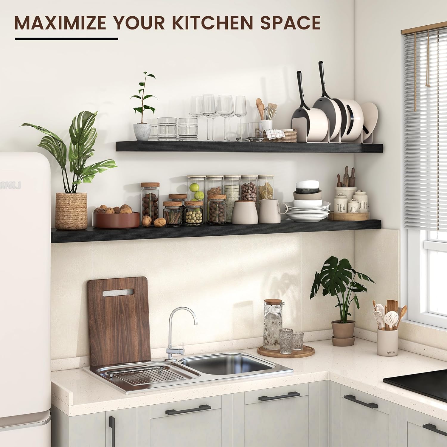 Floating Shelves for Wall, Large Wall Mounted Shelves with Invisible Brackets, Long Wood Floating Shelf Shelves for Living Room, Bedroom, Kitchen, (Black, 55" W x 9" D x 1.5" H)