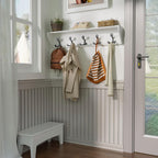 SKOLOO Wall Shelf with Hooks, 35-Inch White Coat Rack Wall Mount with Shelf Organizer - Lightweight & Sturdy, 5 Tri Hooks - Perfect for Entryway, Hallway, Living Room, Bedroom, Mudroom