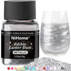 NiHome Edible Food-Grade Glitter Powder Glimmer Luster Dust Metallic Fancy Food Decorating Sprinkle Glimmery Dust for Drink Wine Beverage Cake Bakery Vegan Allergen-Free (Metallic, 0.35oz/10g)