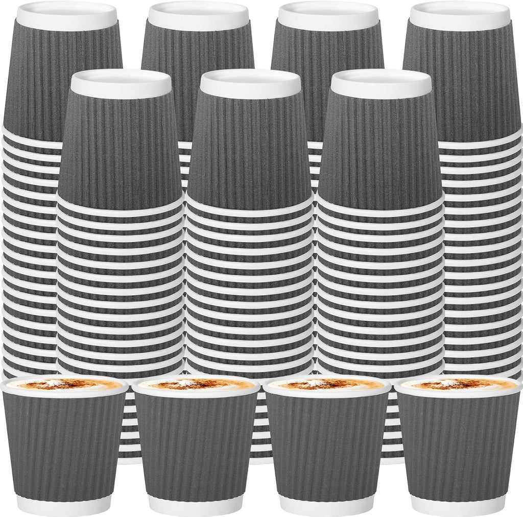 120 Pack Paper Espresso Coffee Cups, 4 oz Disposable Coffee Cups,Corrugated Insulated Ripple Wall, Paper Ripple Cup for Coffee, Hot Chocolate and Hot Tea Drinks -Gray