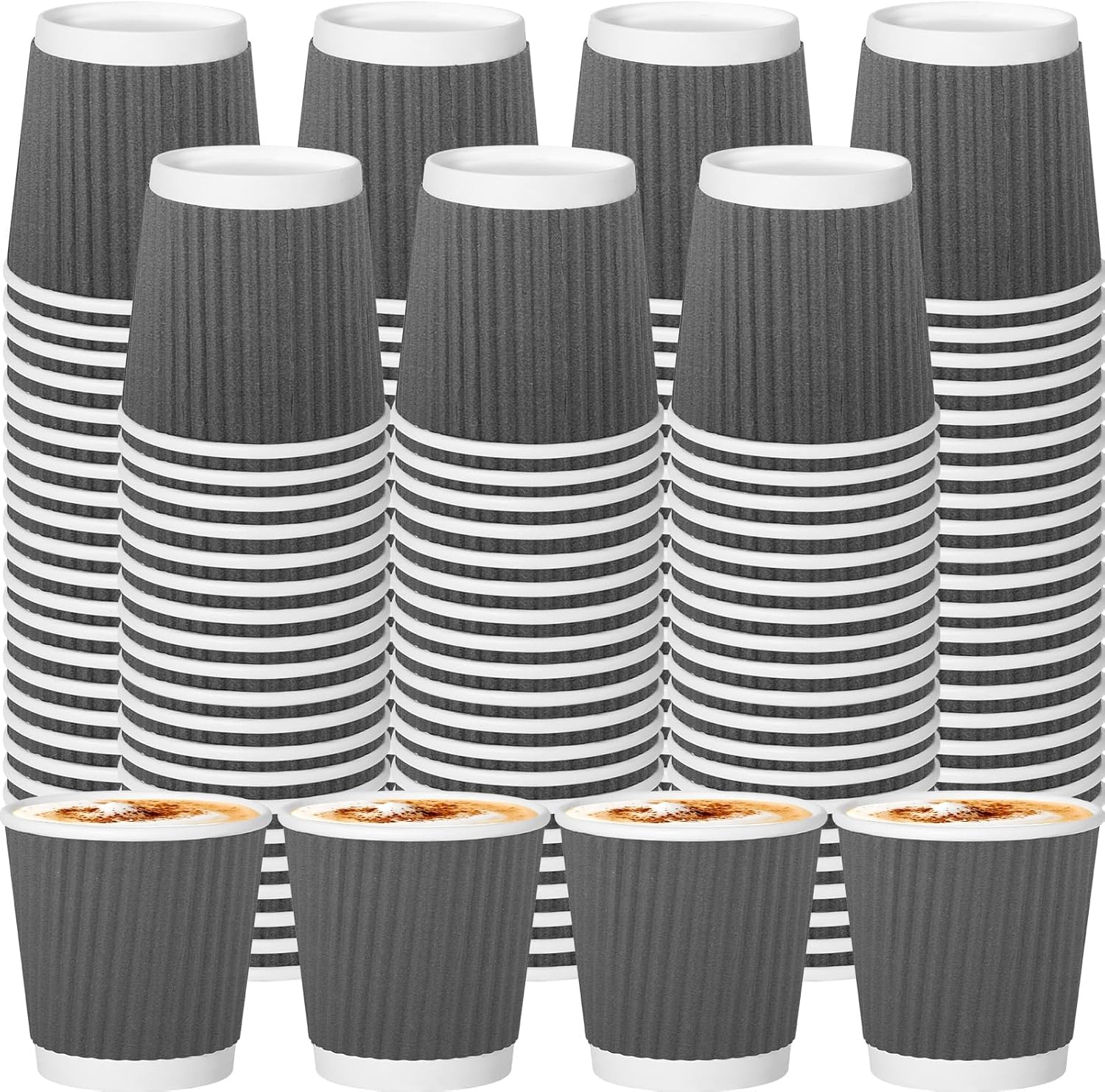 120 Pack Paper Espresso Coffee Cups, 4 oz Disposable Coffee Cups,Corrugated Insulated Ripple Wall, Paper Ripple Cup for Coffee, Hot Chocolate and Hot Tea Drinks -Gray