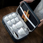 ICHAG Chinese Tea Set, Gongfu Tea Sets for Adults, China Gaiwan Teaset, 14-Piece Yangzhi Jade (茶具) Porcelain Set with Suspended Gaiwan & Tea Pet, Portable Travel Teaset for Home, Outdoor, Office Gifts