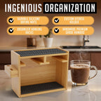 HEXNUB – Bamboo Organizer for AeroPress, Coffee Caddy Station Holds AeroPress Coffee Maker, Accessories, Filters, Cups, Stand includes Dripper Mats (Black)